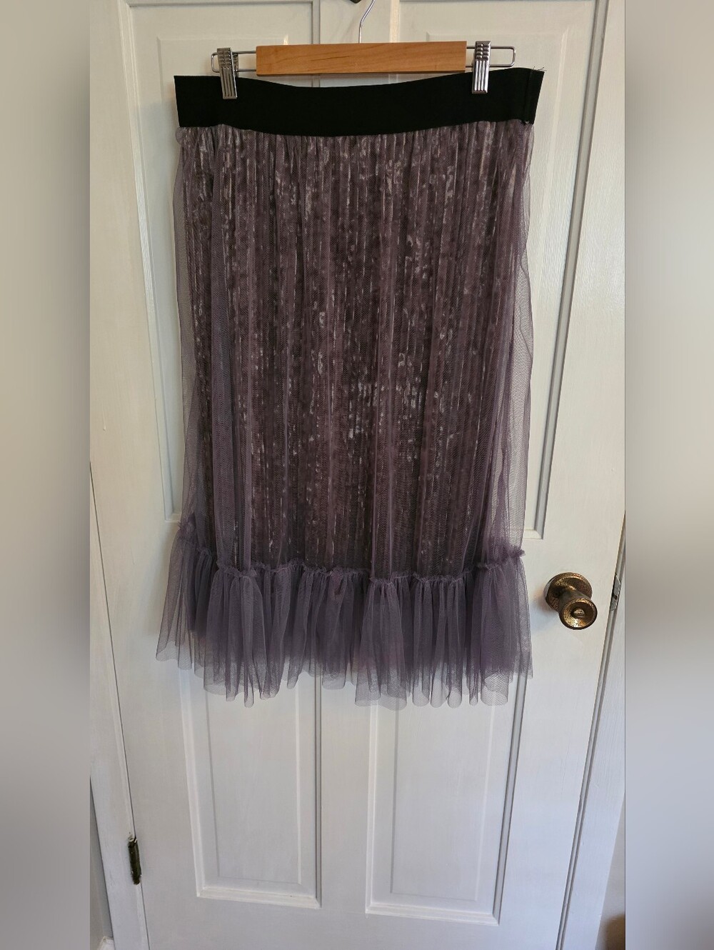 NWT Pleated Velvet Midi Skirt with Tulle Ruffle